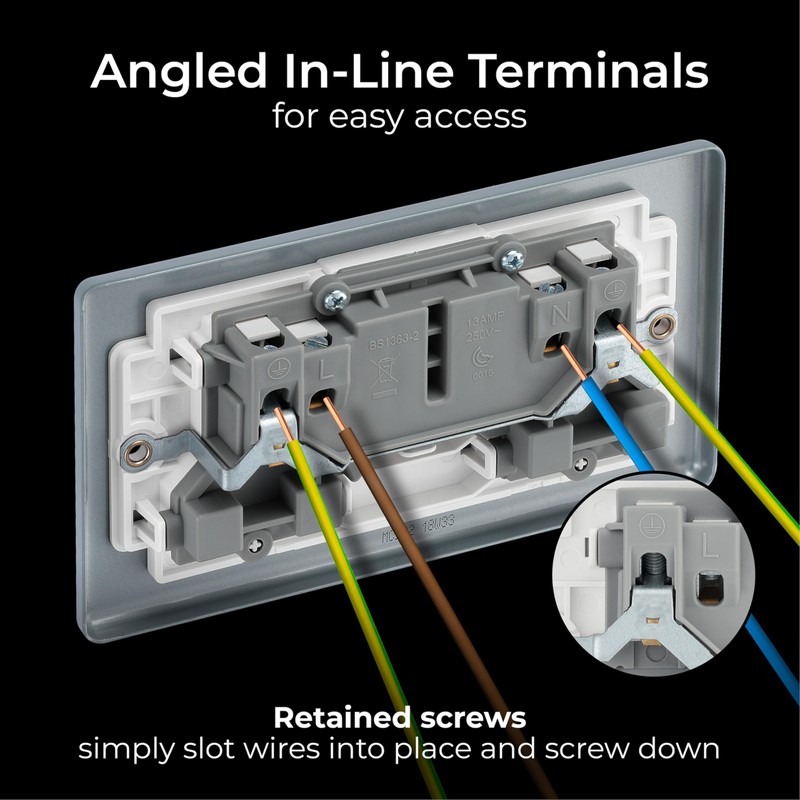 BG Electrical Double Switched Power Plug Wall Socket, Metal Clad,