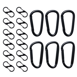 IETWATE Small Carabiner Hooks, Pack of 12 S Mini Carabiners, Small, 12 Pieces D-Clip Carabiner Keyring, Aluminium Small Carabiner Hooks, Black for Camping, Travel, Hiking, Belt