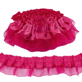 AHANDMAKER 22 Yards Ruffle Trim 2-Layer Satin Pleated Edging Trimming 1.6 Inch Wide Fabric Lace Ribbon Pleated Chiffon Trims for Sewing DIY Crafts Dress Collars Decoration, Cerise