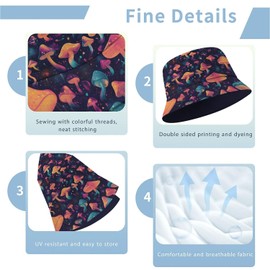 Bucket Hat for Men Women Reversible 2-Sided Printed Packable Fishing Sun Hat for Summer Outdoor Travel Hiking Beach,Mushroom
