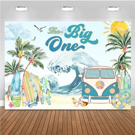 The Big One Photography Backdrop Seaside Beach Summer Surfboard Party 1st Birthday Party Decorations Backdrop Blue Caravan Travel Camping Background Baby Birthday Bridal Shower Decorations (7X5FT)