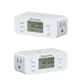 DEWENWILS 24 Hour Programmable Digital Timer Outlet, 2 Pack Timers for Electrical Outlets, Indoor Light Timers for Lamp Fan Aquarium, 2 Grounded Outlet, 125V/15A/1000W, 3 Prong, 1/2 HP