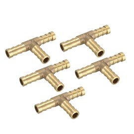 sourcing map Pack of 5 Hose Connectors Brass T-shaped Connection Hose 3-Way Connection for Air Water Fuel Oil 8 mm