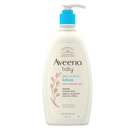 Aveeno Baby Loción corporal hidratante diaria para pieles sensibles, loción hidratante hipoalergénica para bebés con avena nutritiva para hidratar profundamente la piel del bebé, sin fragancia, 18