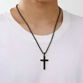 Aretas Stainless Steel Silver Cross Necklace for Men Boys Inspirational Bible Verse Cross Pendant Chain 20 Inch Christian Confirmation Baptism Jewelry Easter Gifts