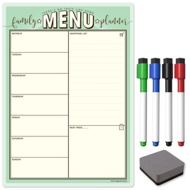 The Magnet Shop Weekly Family Menu Planner A4 - Dry Erase Meal Planner, Whiteboard and Shopping List for your Home, Kitchen, Fridge - with 4 Dry Wipe Pens and Eraser (Pistachio, A3)
