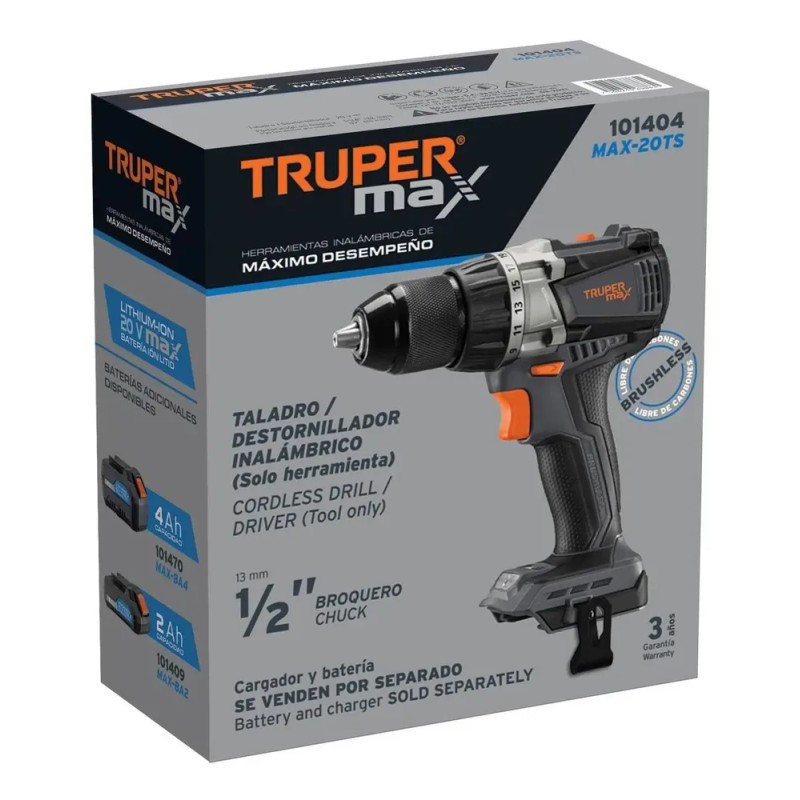 Taladro Inalámbrico 1/2', S/accesorios, Truper Max