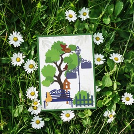 GLOBLELAND Cutting Dies with Seasonal Park Tree Metal Street Lamp Sign Mailbox Bench Punching and Embossing Stencil Bird Cage Squirrel Paper Punches for Scrapbooking Crafts Paper Cards