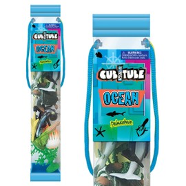 Cubitube - Ocean from Deluxebase. 11 Piece Small Sea Life Figurines and Play Accessories Collection. Reusable Plastic Storage Tube of Ocean Animal Toys Mini replicas.
