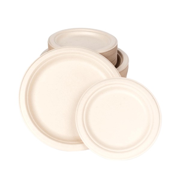 Kitchsy 100% Compostable Sugarcane Bagasse Paper Plates - Heavy Duty