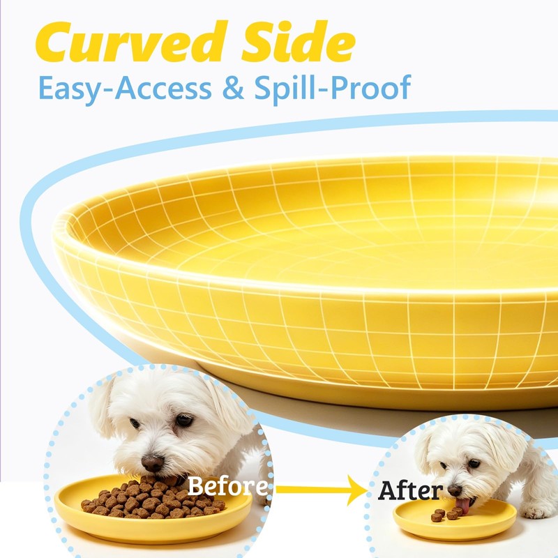 Qyeejong Non-Slip Dog Bowl 7.1", Shallow Pet Dish BPA-Free, 100%