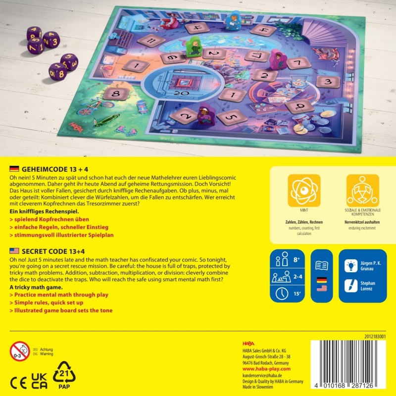 HABA Geheimcode 13+4 - Learning Board Game & Calculation Game