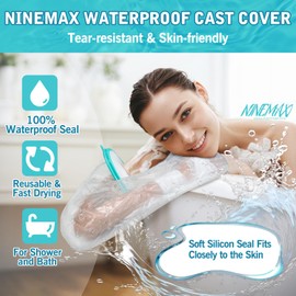 NINEMAX Cast Covers for Shower Arm Adult,Waterproof Reuseable Cast Protector after Surgery,Watertight Seal Shower Sleeve for Bandage,Wound Cover for Broken Hand,Wrist,Finger,Elbow
