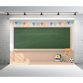 CORFOTO Fabric 8x6ft School Backdrop Photography Classroom Interior Blackboard Wooden Wall Kindergarten Middle School Students Online Learning Virtual Scene Photo Video Course Background Props