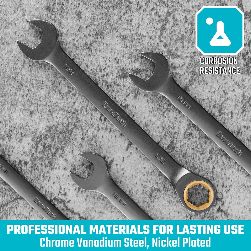 DURATECH Anti-Slip Ratcheting Wrench Set, Combination Wrench Set, 10-Piece, Metric