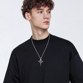 Lattd Nail Cross Necklace with Joshua 1:9 925 Sterling Silver Crown of Thorn Nail Cross Pendant Christian Jewelry for Men Dad Husband, w/Stainless Steel Chain 22''+2''