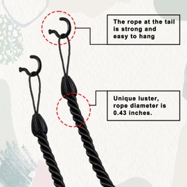 4-Piece Curtain Tiebacks Ropes Holders Cord Black Decorative Handmade Tie Backs Curtain Holdbacks with 4 Metal Screw Hooks for Thin or Thick Home Office Window Drapes Indoor Outdoor