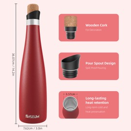 SASEUM Wine Bottle, 32 oz Insulated Stainless Steel Water Bottle and Wine Decanter with Vacuum Sealed Lid - Red 32 oz (1000ml)