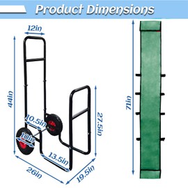 Doubleriver Firewood Carrier Cart with Large Wheels Rolling Log Cart Outdoor Wooden Firewood Carts Assemble Log Cart with Green PE Baffle and Straps