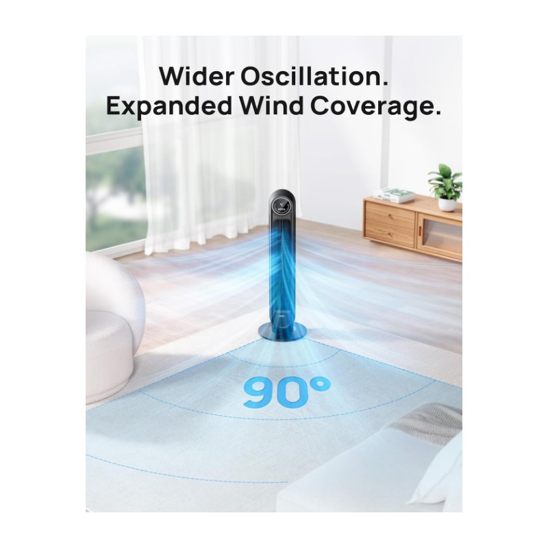 Dreo Tower Fan – Quiet Floor Fan,90° Oscillation, 4 Speeds,