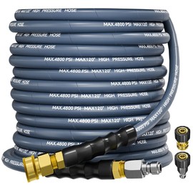 TechSweepPro 3/8" 4800PSI Pressure Washer Hose 50FT with Swivel Quick Connect for Cold/Hot Water Max 248°F, Kink Resistant Steel Wire Braided, Wear Resistant Power Washer Hose with M22 14mm Adapter