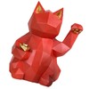 Fortune Cat Figurine Geometry Style Eco Friendly Resin Bright Red
