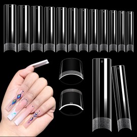 Soft Gel Acrylic Nail Tips: 504 Pcs Extra Long Straight Square Nail Tips - C Curve Nail Tips for Gel Extensions - Half Cover Press on Nail Tips for Nail Art - 12 Sizes