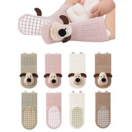 BEHELE Baby Toddler Non-Skid Crew Socks, 4 Pairs, Cartoon Doll Print, Non Slip (US, Age, 1 Year, 3 Years, Style1)