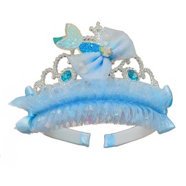Generic Mermaid Tiara Crown for Little Girls, Tiara Crown with Bow Ornament, Blue Tiaras Crown for Little Girls Mermaid Headband Cute Tiara Crown for Birthday Party Cosplay Little Girls Disposable