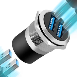 YiKaiEn Dual USB 3.0 Panel Mount Adapter - Threaded Round Connector with Waterproof Dust Cover, 2 Female to 2 Female Ports, 5Gbps for High-Speed Data Transfer, 5V 2A for Charging (5-Pack Silver)