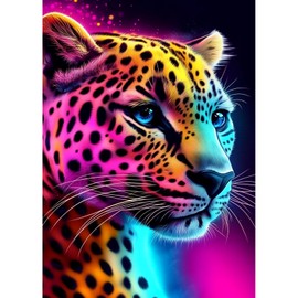 HEIBAGO Leopard Diamond Art Kits for Adults, 5D Full Drill Round Animal Painting Gems with Colourful Diamond Painting, Diamond Dots Perfect for Home Wall Decor 12x16inch