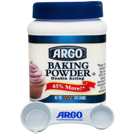 Argo Double Acting Baking Powder, 12 Ounce Resealable Plastic Container with Argo Measuring Spoon