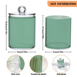 Sage Green Qtip Dispenser Apothecary Jars Bathroom Qtip Holder Storage Canister 10 Oz Plastic Jar for Cotton Ball Swab Round Pads Floss 2pcs