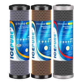 ICEPURE 3-Stage 2.5" x 10" Whole House CTO Activated Carbon Water Filter Set, Activated Carbon Block, KDF Cartridge and Upgraded Activated Carbon Heavy Metal Remove Filter Replacement Kit, Pack of 1