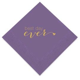 Weddingstar 3-Ply Gold Foil Cocktail Napkins Purple - Best Day Ever