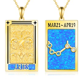 Zodiac Sign Necklace for Women 925 Sterling Silver Zodiac Pendant Tarot Card necklace 12 Constellation Pendant Necklace for Women Birthstone Necklace Jewelry Birthday Gifts (ARIES)