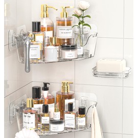 JNDETOP Corner Shower Caddy, 3-Pack Adhesive Shower Organizer with Soap Holder and Hooks, Rustproof Corner Shower Shelves, No Drilling Bathroom Organizers for Bathroom