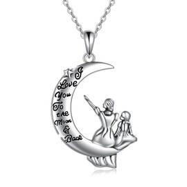 WINNICACA Mother's Day Mother and Daughter Necklace 925 Sterling Silver I Love You to the Moon and Back Pendant Chain Gifts for Mum Women, Sterling Silver, No Gemstone