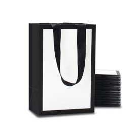 YACEYACE Black White Gift Bags, 20Pcs 5.25"x3.75"x8" Mini Gift Bags,White Gift Bags with Ribbon Handles Bulk,Small Gift Bags,Wedding Bags,Birthday Bag