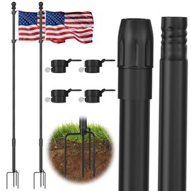 KBLOONG 10 FT Black Heavy Duty Flag Poles Outside in Ground with 4 Pronges Base, Extra Thick Rust-Proof Flag Pole Kit for Yard Outdoor Garden Decor Residential Commerical (2 Pack,No Flag Included)
