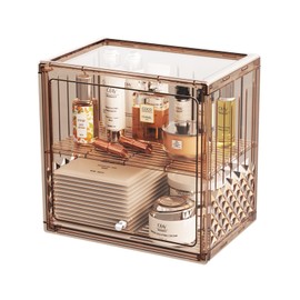 TWMTWM Acrylic Double Deck Transparent Flip Cover Display Cases - Great Holder for Dresser Bathroom Vanity & Countertop （Amber-1 Piece）