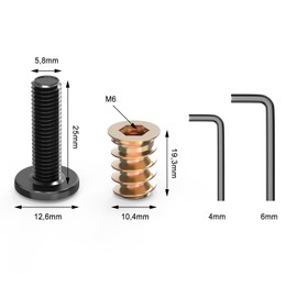 Wavanta 10Pcs M6 x 25mm Furniture Screw Nut Threaded Wood Inserts Bolt Fastener Connector Hex Socket Drive M6 x 20mm Screw-in Nuts with Wrenches