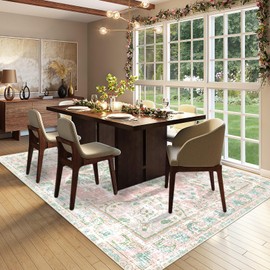 Vhong Boho Area Rugs Vintage Washable Neutral Modern Dusty Pink and Green 6x9 Non Slip Carpet for Nursery Living Room Dining Room Bedroom Farmhouse Girls'Room