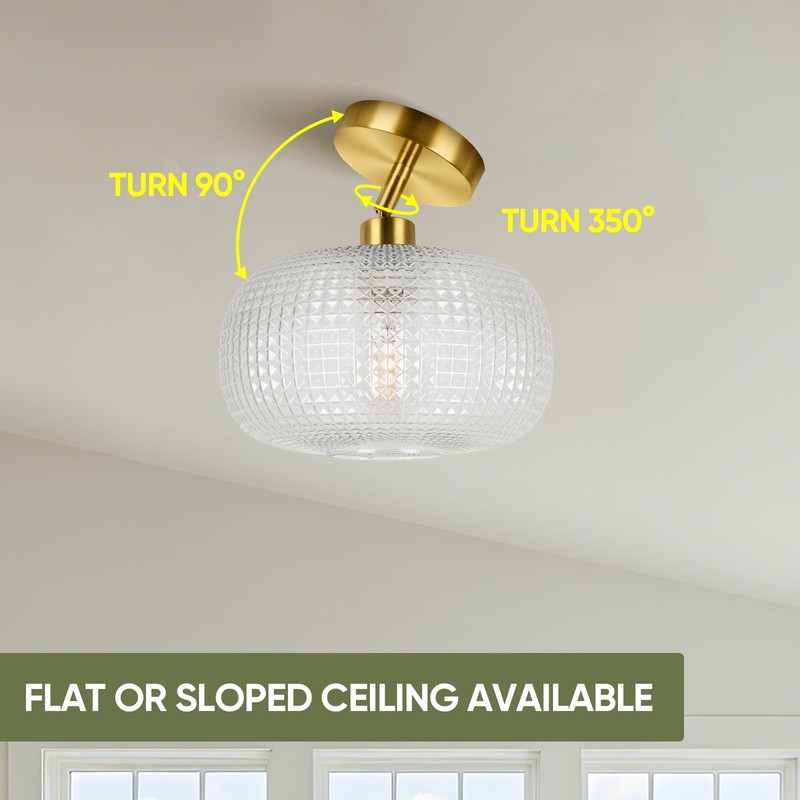 ROTTOGOON Semi Flush Mount Ceiling Light, Adjustable Hanging Gold Sloped