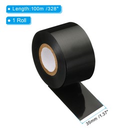 PATIKIL 1.37" x328' (35mmx100m) Wax Thermal Transfer Ribbon, 1 Roll 1" Core Ink Out Barcode Printer Ribbon for Printer Label Coated Paper Tag Printing, Black