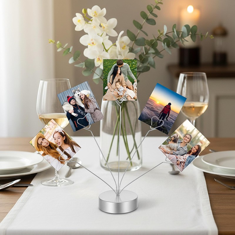 Quilax Heart-Shaped Photo Holders for Tables, 5-Branch Picture Frame Clips