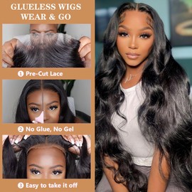 BELIANA 28 Inch Glueless Wigs Human Hair pre plucked Pre Cut Wear and Go Wig 180 Density 5x5 Hd Lace Closure Wigs Human Hair Body Wave Hd Lace Front Wigs for Women Frontal Wigs