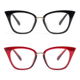 EYE ZOOM 2 Pack Ladies Cat Eye Reading Glasses for Women, Black and Wine Red +1.50