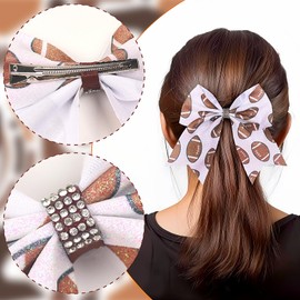 American Football Hair Bows Clips Football Hair Clip Sparkly Leather Bowknot Hair Clips Rugby Hairpin for Girls Toddler Kids Super Bowl Party Sports Game Rugby Hair Accessories Supplies 1PCS