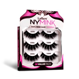 Laflare 100% Real Mink Lashes, 3D NY Mink Eyelashes, Hand-Rowing Natural Long Wispy False Lashes for Luxury Makeup, Natural, Light,Trendy, Reusable (NY64, VALUE PACK)